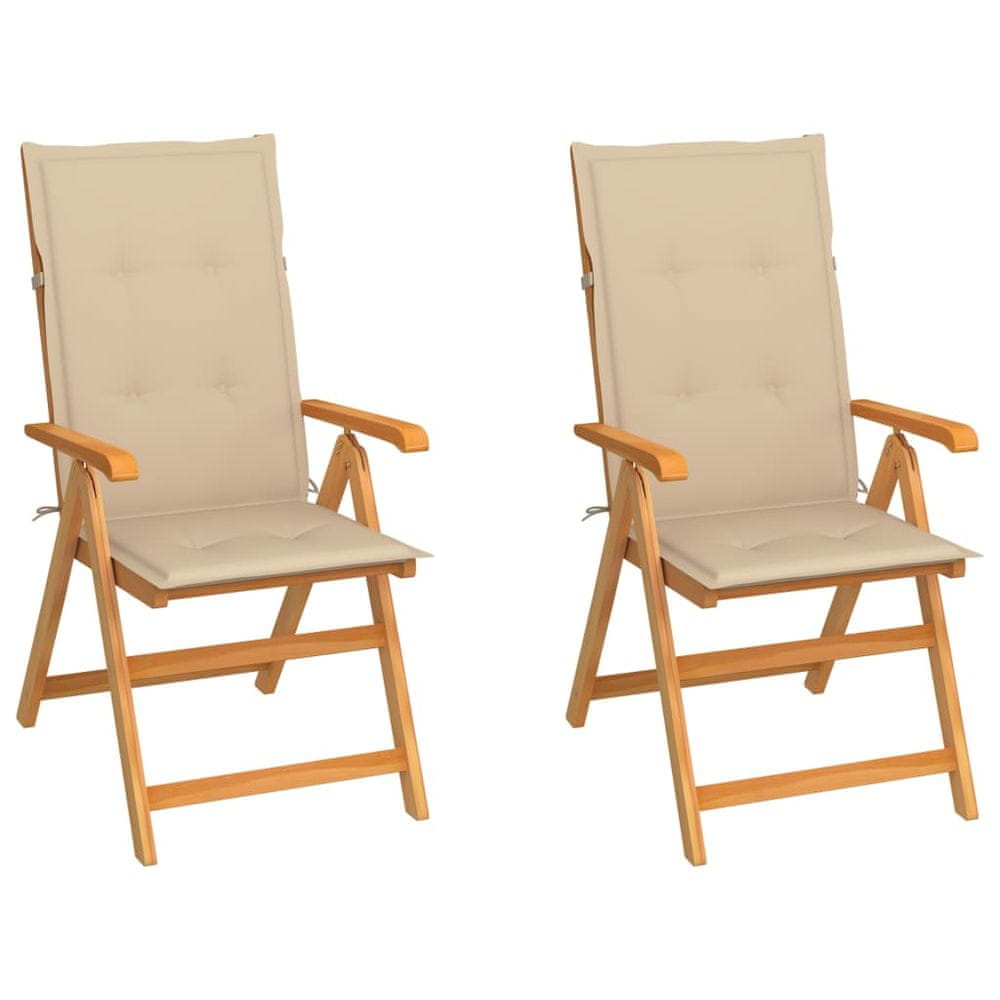 Vidaxl Záhradné stoličky 2 ks s béžovými podložkami tíkový masív